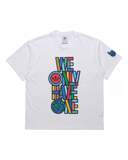 Adidas White Originals Artist Tee Ss Earth Printing Sports Round Neck Short Sleeve for men