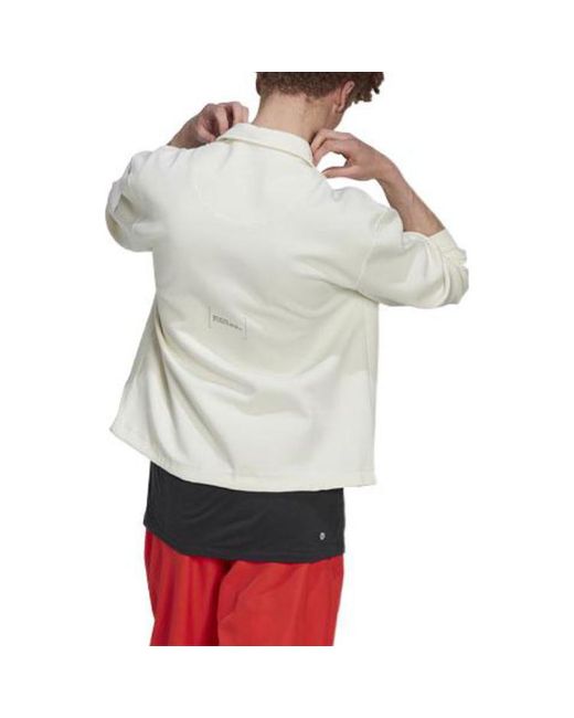 Adidas White Solid Color Logo Single Breasted Lapel Long Sleeves Jacket for men