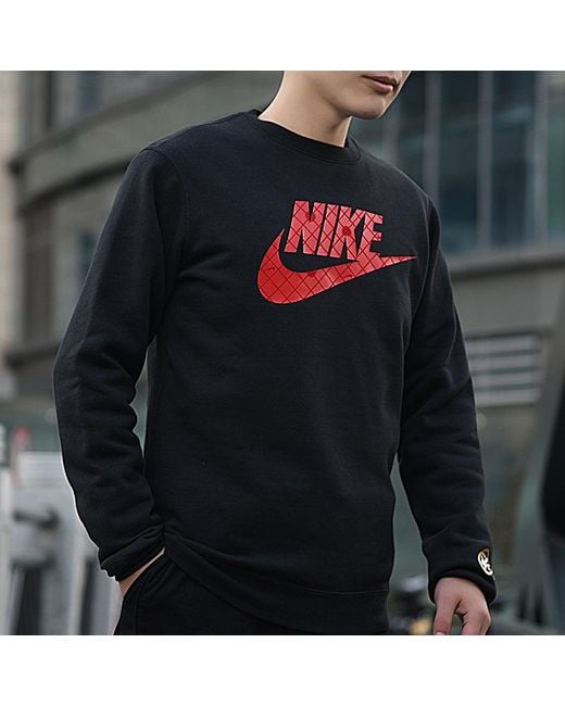 Nike Black Large Logo Printing Round Neck Long Sleeves for men