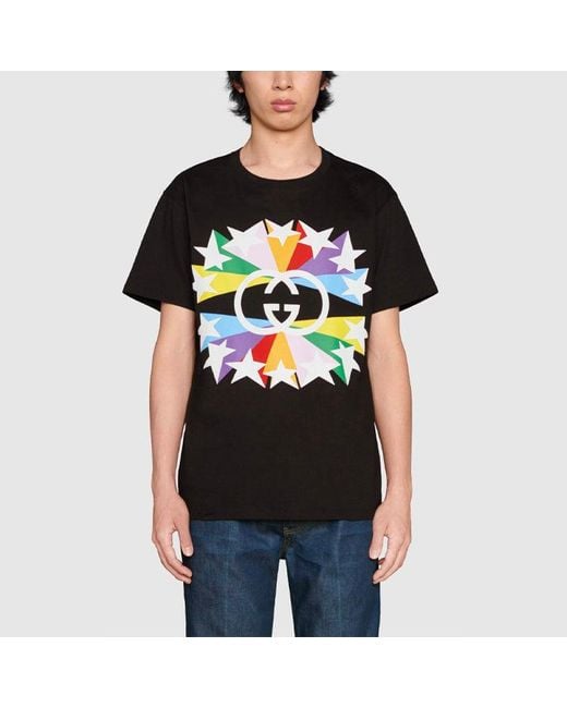 Gucci Black Fw21 Interlock Double G Printing Cotton Short Sleeve T-Shirt for men