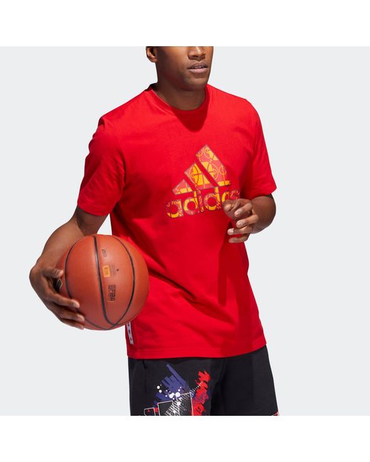 Adidas Red Cny Large Logo Round Neck Pullover Basketball Sports Short Sleeve T-Shirt for men