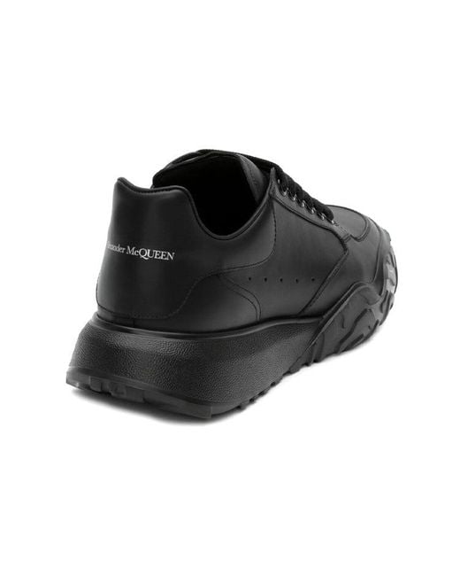 McQueen Black Oversized Court Trainer Leather' for men