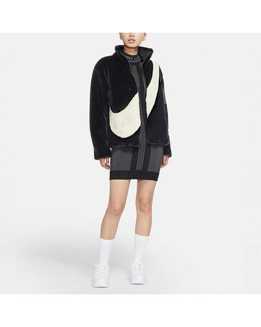 Nike Black (Wmns) Sportswear Swoosh Large Logo Stay Warm Lamb's Wool Stand Collar Jacket Autumn Asia Edition