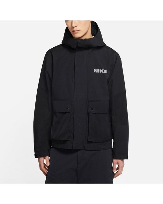 Nike Black Sportswear City Made Multiple Pockets Logo Sports Woven Hooded Jacket for men