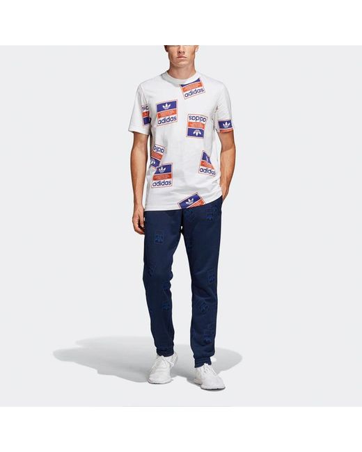 Adidas White Originals Stckerbomb Tee Round Neck Short Sleeve for men