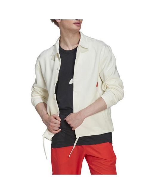 Adidas White Solid Color Logo Single Breasted Lapel Long Sleeves Jacket for men