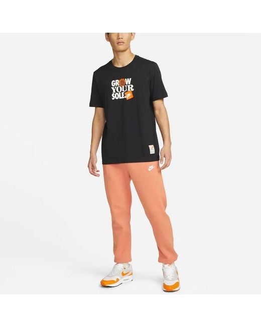 Nike Black Sportswear Alphabet Flowers Printing Round Neck Casual Short Sleeve for men