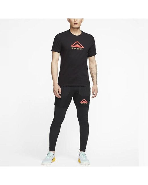 Nike Black Dri-Fit Trail Logo Printed Sports Tee for men
