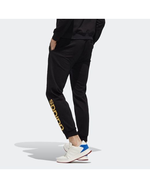 Adidas Black Neo Esntl Lg Tp 1 Metallic Logo Printing Bundle Feet Sports Pants/Trousers/Joggers for men