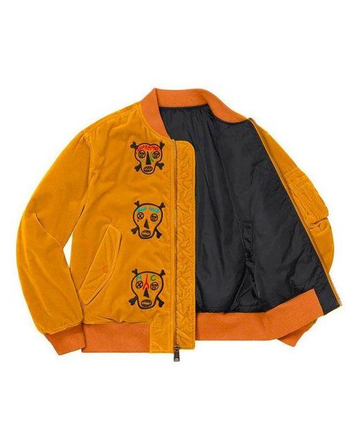 Supreme Orange Clayton Patterson Skulls Velvet Ma-1 Jacket for men