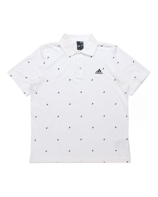 Adidas White Fi Polo Aop Logo Printing Training Sports Short Sleeve Polo Shirt for men
