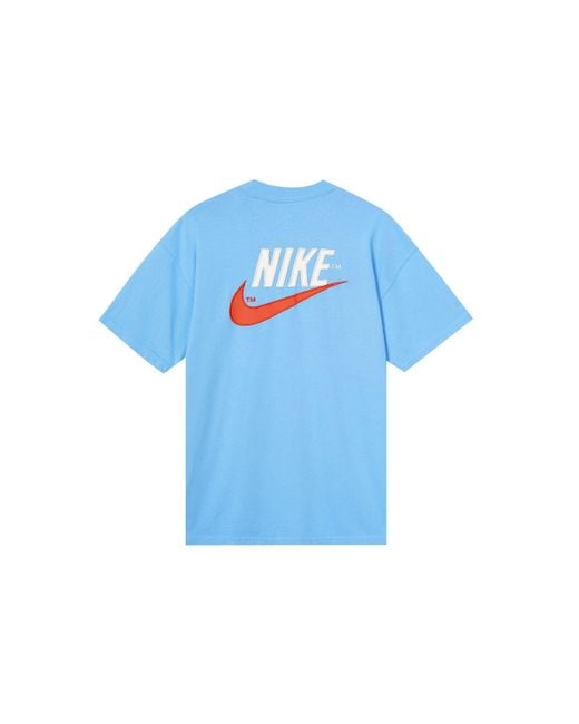 Nike Blue Sportswear Casual Sports Breathable Back Large Logo Round Neck Short Sleeve University T-Shirt for men
