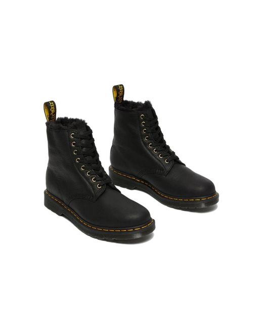 Dr. Martens Black 1460 Pascal Fur Lined Ankle High Top Retro Martin Boots