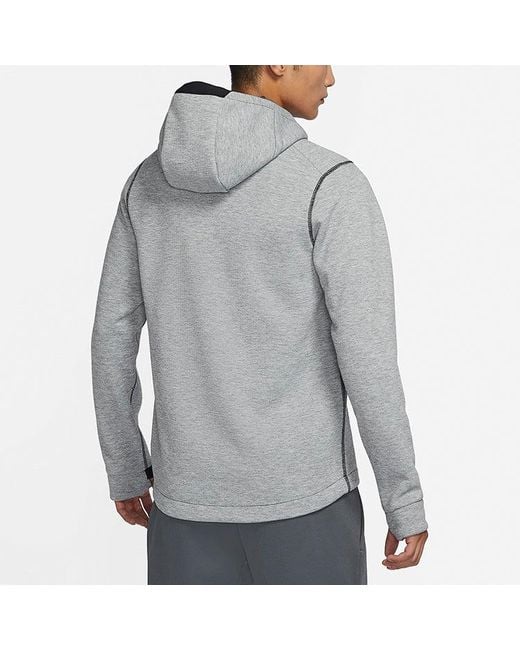 Nike Gray Pro Therma-Fit Full-Length Zipper Cardigan Knit Training Hooded Jacket for men