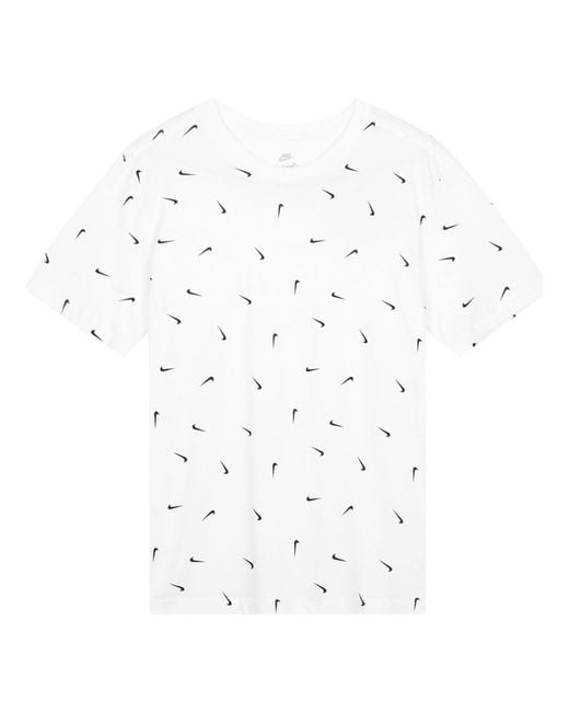 Nike White Logo Full Print Round Neck Pullover Short Sleeve T-Shirt for men