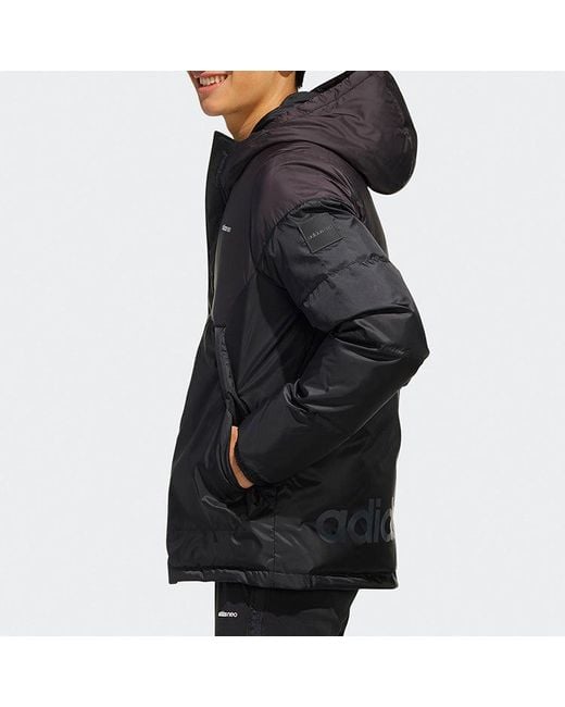 Adidas Blue Neo Solid Color Stay Warm Hooded Sports Down Jacket for men
