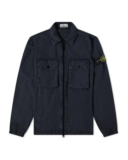 Stone Island Blue 2 Pocket Brushed Cotton Shirt Jacket for men