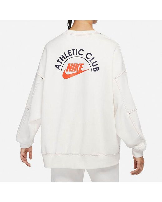 Nike White (Wmns) Ss22 Sportswear Athletic Club Printing Fleece Round-Neck Swea