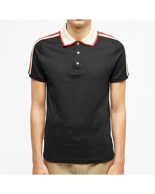Gucci Black Striped Logo Short-Sleeved Polo Shirt for men