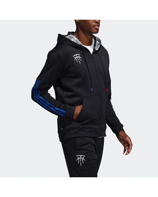 Adidas Blue Zipper Basketball Sports Hooded Jacket for men