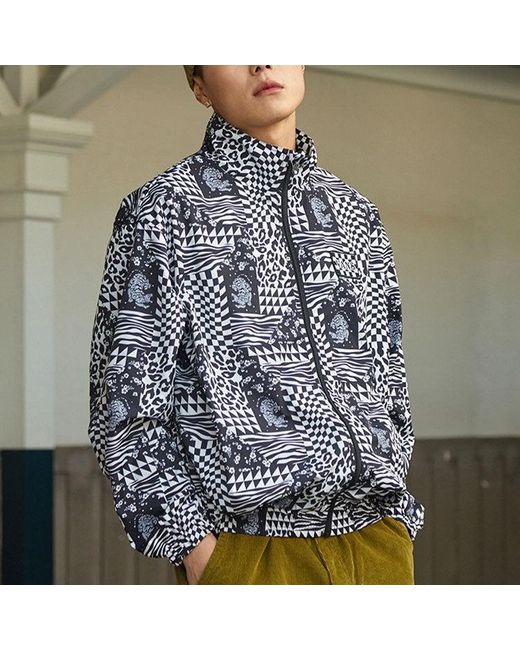 Vans Black Ss22 Grid Full Print Jacket Couple Style for men