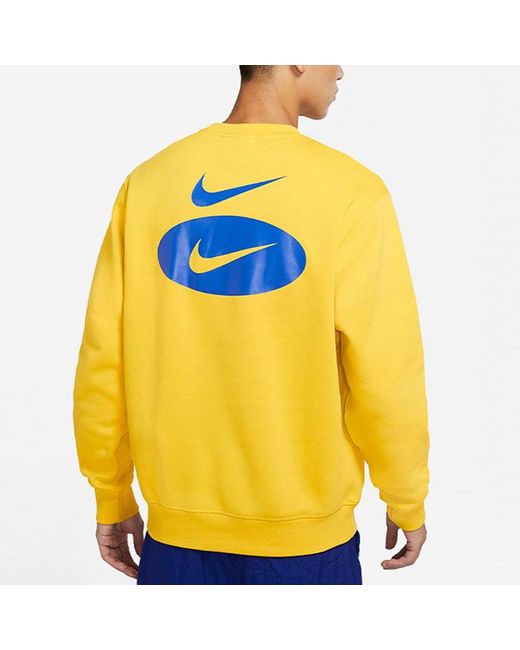 Nike Yellow As Nsw Sl Bb Crew Logo Casual Sports Fleece Lined Round Neck Long Sleeves Bright for men