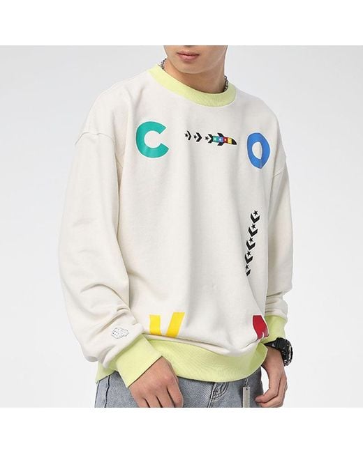 Converse White Sports Contrast Letter Print Crew Neck Sweatshirt for men