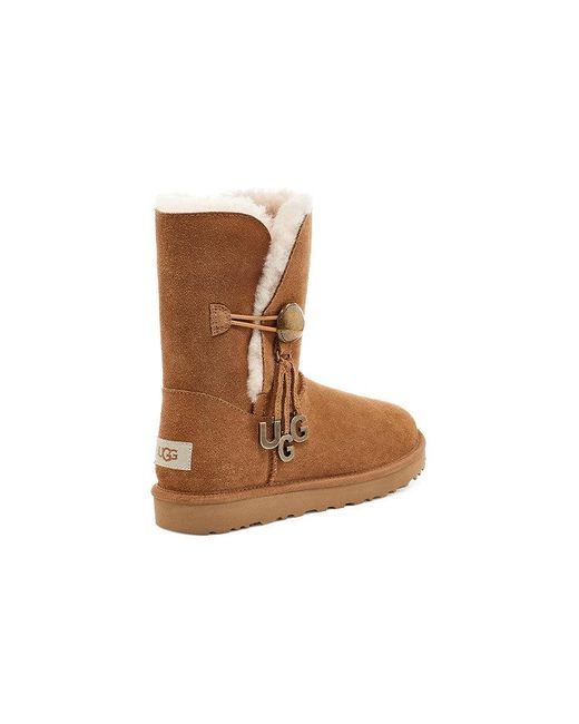 Ugg Brown (Wmns) Bailey Button Charm Metallic Alphabet Version Fleece Lined