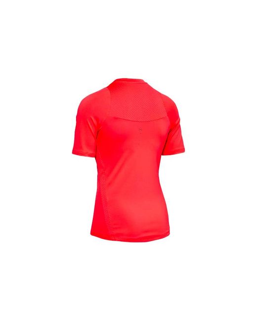 Under Armour Red (Wmns) Rush Training Sports Splicing Breathable Short Sleeve