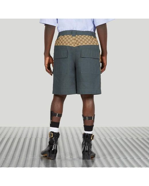 Gucci Blue Cotton Canvas Bermuda Gg Insert Shorts 'Dark' for men