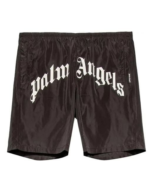 Palm Angels Black Curved Logo Swim Short for men