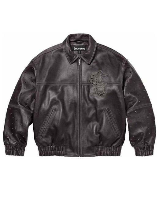 Supreme Gem Studded Leather Jacket in Grey for Men Lyst UK