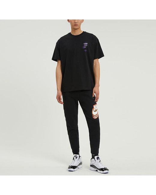 Nike X Nba Crossover Los Angeles Lakers Courtside Pattern Printing Round Neck Short Sleeve Black for men