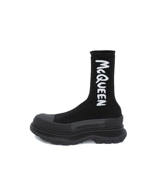 McQueen Black Graffiti Knit Tread Slick Boots for men