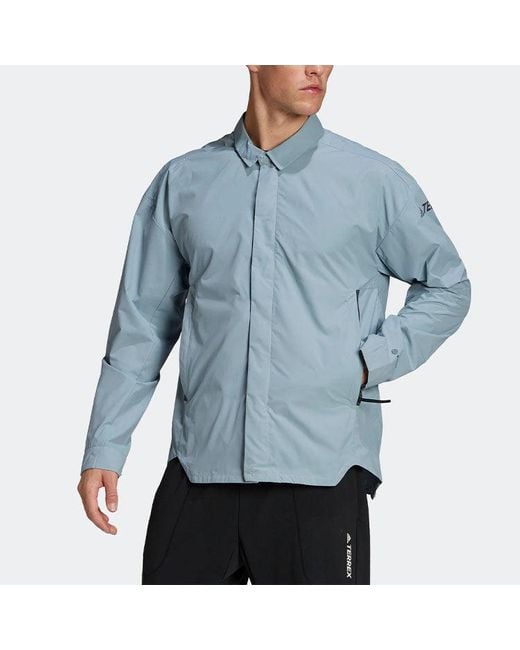 Adidas Blue Terrex C Myshelter W.R Colorful Logo Stripe Printing Lapel Jacket for men