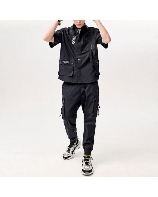 Fila Black Woven Pocket Cargo Short Sleeve Shirt for men