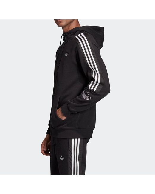 Adidas Black Originals Outline Fzh Flc Hooded Sports Zipper Jacket for men