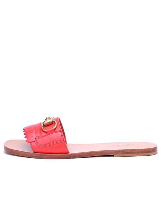 Gucci Pink (Wmns) Horsebit Accent Leather Slides