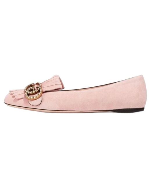 Gucci Pink gg Marmont Crystal Embellished Flats