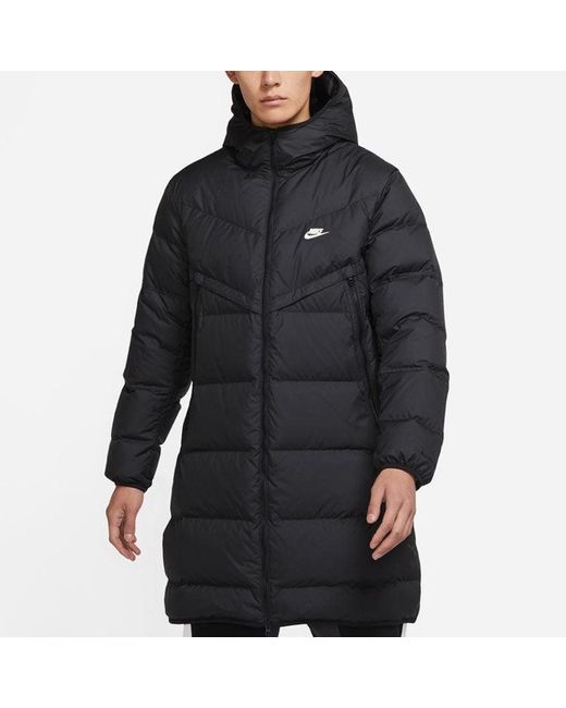 Nike Black Logo Mid-Length Sports Hooded Down Jacket for men