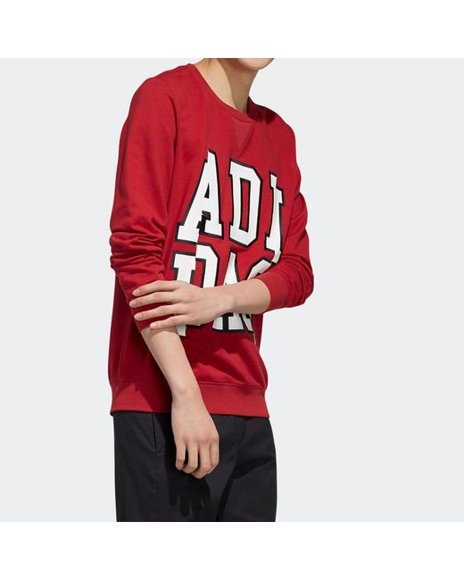 Adidas Red Neo Large Logo Printing Round Neck Pullover for men