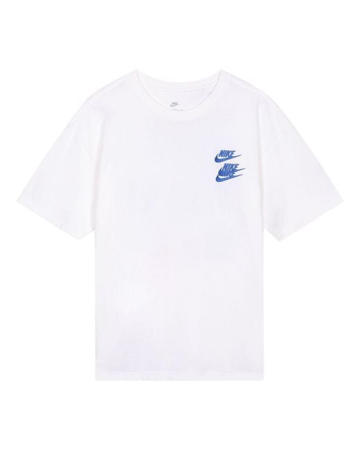 Nike White Sportswear Around The World Subject Embroidered Alphabet Logo Ribbed Round Neck Short Sleeve T-Shirt for men