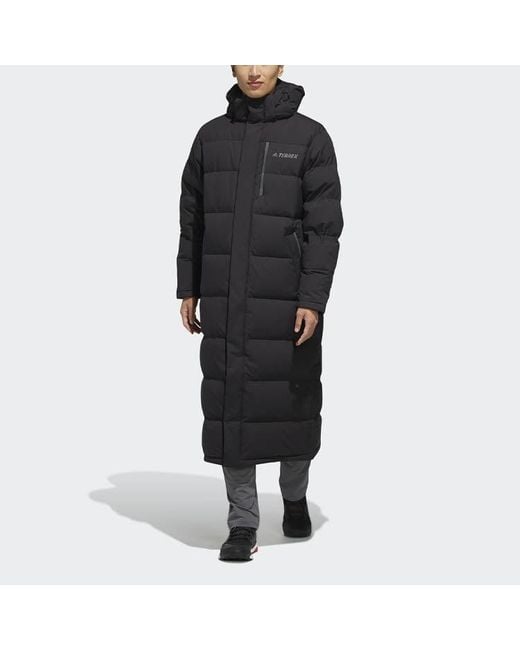 Adidas Black Xplr Dwn Bench Stay Warm Solid Color Mid-Length Hooded Down Jacket for men
