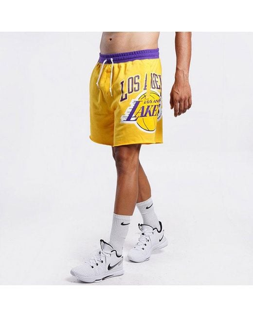 Nike Yellow Lakers Colorblock Alphabet Team Logo Knit Breathable Athleisure Casual Sports Shorts for men