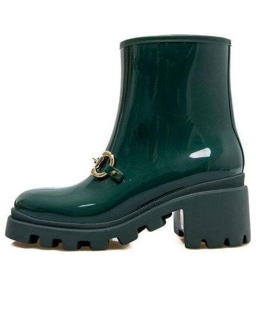 Gucci Green Horsebit - Detailed Heeled Rubber Rain Boots