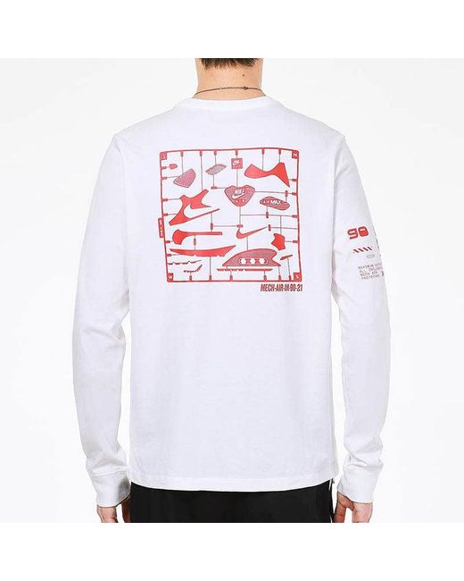 Nike White Sportswear Shoes Pattern Printing Sports Round Neck Long Sleeves T-Shirt for men