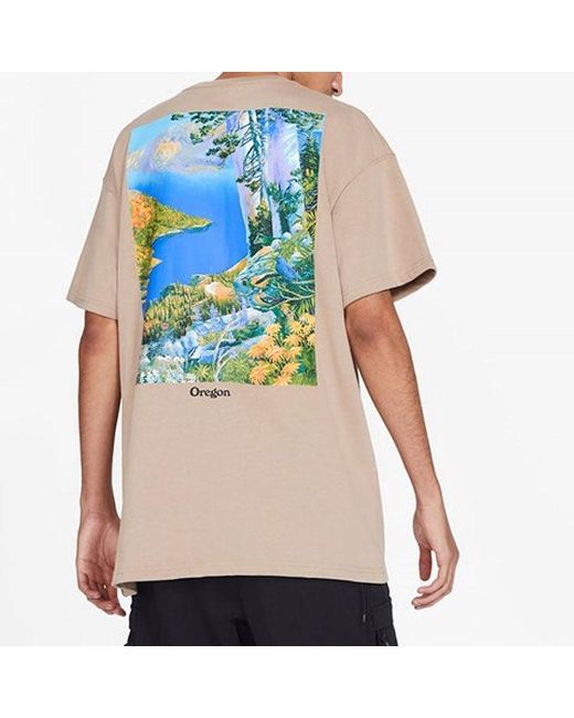 Nike Blue Acg Landscape Pattern Printing Round Neck Short Sleeve Khaki T-Shirt for men