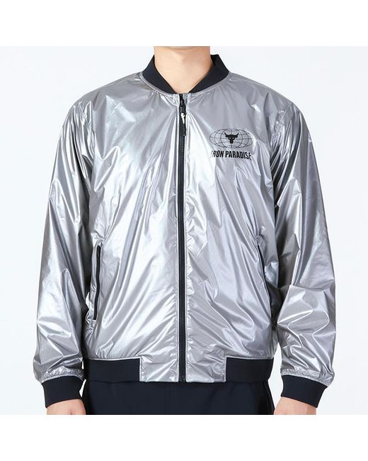 Under Armour Blue Project Rock Disrupt Bomber Jacket 'Metallic Tin' for men