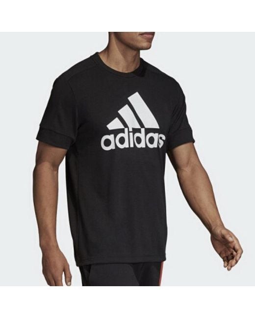 Adidas Black Large Logo Printing Round Neck Pullover Short Sleeve T-Shirt for men