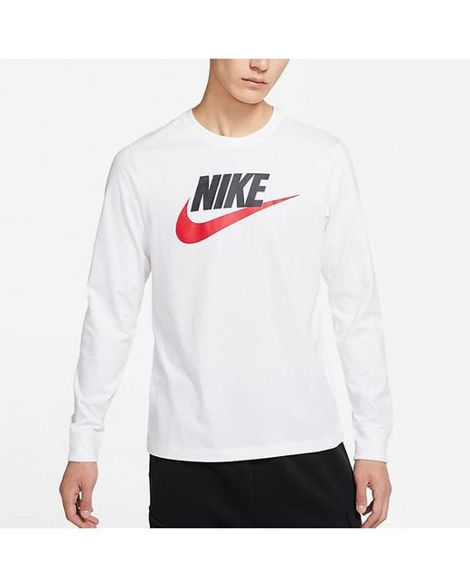Nike White Sportswear Futura Icon Logo Printed Casual Collar Long Sleeved for men